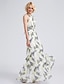 cheap Bridesmaid Dresses-A-Line Bridesmaid Dress Jewel Neck Sleeveless Pattern Dress Floor Length Chiffon with Pattern / Print