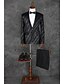 preiswerte Anzüge-Schwarz Streifen Reguläre Passform Polyester Anzug - Schalrevers Einreiher - 1 Knopf
