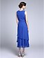 cheap Mother of the Bride Dresses-Sheath / Column Jewel Neck Tea Length Chiffon Mother of the Bride Dress with Side Draping by LAN TING BRIDE®