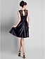 Χαμηλού Κόστους Κοκτέιλ Φορέματα-Γραμμή Α Εφαρμοστό &amp; Εμβαζέ Κοκτέιλ Φορέματα χαριτωμένο στυλ Φόρεμα Κοκτέιλ Πάρτι Μέχρι το γόνατο Αμάνικο Λαιμός ψευδαίσθησης Δαντέλα με Δαντέλα 2022 / Μικρό Μαύρο Φόρεμα
