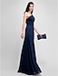 cheap Evening Dresses-Sheath / Column Empire Dress Wedding Guest Formal Evening Floor Length Sleeveless One Shoulder Bridesmaid Dress Chiffon with Ruched Beading 2024