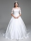 baratos Vestidos de Casamento-Vestidos de noiva De Baile Ilusão Decote Meia Manga Cauda Catedral Cetim Vestidos de noiva Com Franzido Lantejoulas 2023
