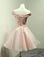 abordables La Tienda de Boda-Ball Gown Bridesmaid Dress Off Shoulder Sleeveless Short / Mini Organza / Lace Bodice with Sash / Ribbon / Bow(s) / Appliques 2022