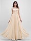 cheap Prom Dresses-A-Line Elegant See Through Prom Formal Evening Dress Illusion Neck Sleeveless Floor Length Chiffon with Ruched Flower 2021