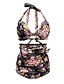 cheap Women&#039;s Swimwear-Women&#039;s Swimwear Bikini Plus Size Swimsuit Print Floral Wine Black White Halter Neck Bathing Suits Vintage