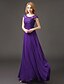 cheap Bridesmaid Dresses-A-Line Bridesmaid Dress Scoop Neck Short Sleeve Lace Up Floor Length Chiffon / Lace Bodice with Appliques 2022