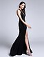 cheap Special Occasion Dresses-Sheath / Column Cut Out Formal Evening Dress Plunging Neck Sleeveless Watteau Train Jersey with Split Front 2020