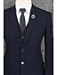 billige Dresser-Mørk Marineblå Stribe Standard Polyester Dress - Med hakk Enkelt Brystet To-knapp