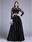 billige Aftenkjoler-Two Piece A-Line Two Piece See Through Crop Top Prom Formal Evening Dress Illusion Neck Long Sleeve Floor Length Stretch Satin Sheer Lace with Appliques 2021