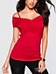 cheap Women&#039;s T-shirts-Women&#039;s Solid Colored Pleated Criss Cross T-shirt - Cotton Street chic Going out Strap Red / Blue