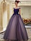 cheap Evening Dresses-Ball Gown Scoop Neck Floor Length Lace / Tulle Color Block Formal Evening Dress with Appliques by LAN TING Express