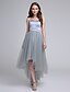 cheap Bridesmaid Dresses-A-Line Sweetheart Neckline Asymmetrical Satin / Tulle Bridesmaid Dress with Sash / Ribbon by LAN TING BRIDE®