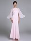 cheap Mother of the Bride Dresses-Mermaid / Trumpet Mother of the Bride Dress Elegant Jewel Neck Ankle Length Chiffon Long Sleeve No with Beading 2023