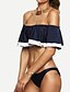 cheap Bikinis-Women&#039;s Lace Up Bikini Swimsuit Color Block Halter Neck Swimwear Bathing Suits Navy Blue / Sexy