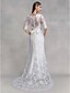 cheap Wedding Dresses-Mermaid / Trumpet Bateau Neck Sweep / Brush Train Lace Made-To-Measure Wedding Dresses with Lace by LAN TING BRIDE® / See-Through