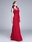 cheap Bridesmaid Dresses-Sheath / Column Scoop Neck Floor Length Chiffon Bridesmaid Dress with Appliques / Lace Insert by LAN TING BRIDE® / Open Back