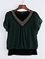 cheap Plus Size Tops-Women&#039;s Blouse Solid Colored Plus Size V Neck Daily Weekend Beaded Short Sleeve Tops Casual Green Black Red