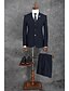 cheap Suits-Dark Navy Stripes Standard Fit Polyester Suit - Notch Single Breasted Two-buttons / Suits