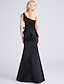 Χαμηλού Κόστους Φορέματα Παρανύμφων-γοργόνα / τρομπέτα φόρεμα παράνυμφου με έναν ώμο αμάνικο μικρό μαύρο φόρεμα σατέν με φιόγκο