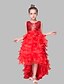 זול שמלות לילדות פרחים-נשף א-סימטרי שמלה לנערת הפרחים - אורגנזה / סאטן / נצנצים ללא שרוולים עם תכשיטים עם נצנצים / פפיון(ים) על ידי LAN TING Express