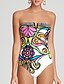 cheap One-piece swimsuits-Women&#039;s One Piece Swimsuit Print Floral White Swimwear Strapless Bathing Suits