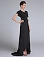 cheap Mother of the Bride Dresses-Sheath / Column V Neck Sweep / Brush Train Chiffon Mother of the Bride Dress with Beading / Criss Cross by LAN TING BRIDE®