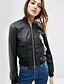 billige Kvinner Leather &amp; Faux Leather Jackets-Bomull Lærjakker - Ensfarget Dame