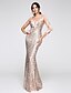 cheap Evening Dresses-Mermaid / Trumpet Elegant Dress Prom Floor Length Long Sleeve Illusion Neck Sequined with Sequin Appliques  / Illusion Sleeve / Formal Evening / Sparkle &amp; Shine / See Through