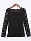 Χαμηλού Κόστους Γυναικεία T-Shirts-Γυναικεία Μεγάλα Μεγέθη T-shirt Βαμβάκι Μονόχρωμο Λαιμόκοψη U Μαύρο / Άνοιξη / Φθινόπωρο / Χειμώνας / Δαντέλα