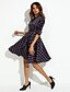 abordables Robes Vintage-Femme Robe Fourreau Toutes les Saisons - simple Plissé Damier Col en V Travail Noir S M L XL