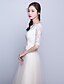 cheap Prom Dresses-A-Line Boat Neck Tea Length Lace / Tulle Dress with Bow(s) by LAN TING Express