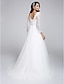 זול שמלות כלה-גזרת A צווארון V שובל קורט עשוי מתחרה שמלות חתונה עם תחרה על ידי LAN TING BRIDE® / שקוף
