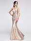 cheap Evening Dresses-Mermaid / Trumpet Elegant Dress Prom Floor Length Long Sleeve Illusion Neck Sequined with Sequin Appliques  / Illusion Sleeve / Formal Evening / Sparkle &amp; Shine / See Through