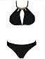 abordables Biquinis y Bañadores para Mujer-Mujer Bañadores Bikini Traje de baño Negro Cuello halter Trajes de baño Sólido Recortes