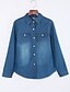 billige Bluser og trøjer til kvinder-Dame Patchwork Langærmet Toppe Simple Krave Mørkeblå Lyseblå