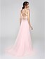 cheap Evening Dresses-A-Line Open Back Formal Evening Dress Straps Sleeveless Court Train Chiffon with Ruched Beading 2020