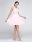 cheap Cocktail Dresses-A-Line Special Occasion Dresses Party Dress Wedding Guest Homecoming Short / Mini Sleeveless Illusion Neck Pink Dress Chiffon V Back Low Back with Crystals
