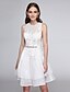 cheap Cocktail Dresses-A-Line Homecoming Cocktail Party Prom Dress Illusion Neck Sleeveless Short / Mini Lace Tulle with Buttons Beading Appliques 2020