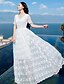 cheap Women&#039;s Dresses-Women&#039;s Going out Cute Swing Dress,Embroidered V Neck Maxi Short Sleeve White Polyester Summer