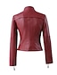 cheap Women&#039;s Jackets-Women&#039;s Faux Leather Jacket Solid Colored Long Sleeve Coat Fall Spring Daily Short Jacket Wine / V Neck