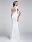 cheap Wedding Dresses-Mermaid / Trumpet Jewel Neck Floor Length Satin Made-To-Measure Wedding Dresses with Appliques / Button by LAN TING BRIDE® / See-Through