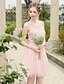 cheap Bridesmaid Dresses-A-Line Scoop Neck Short / Mini Lace Tulle Bridesmaid Dress with Appliques Lace by