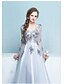 cheap Special Occasion Dresses-A-Line See Through Prom Formal Evening Dress V Neck Long Sleeve Floor Length Tulle with Beading 2020