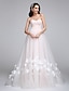 Χαμηλού Κόστους Νυφικά Φορέματα-Φορεματα για γαμο Γραμμή Α Καρδιά Αμάνικο Ουρά μέτριου μήκους Τούλι Νυφικά φορέματα Με Λουλούδι 2023