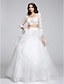 olcso Menyasszonyi ruhák-Esküvői ruhák Kétrészes Kanálnyak Háromnegyedes Földig érő Tüll Menyasszonyi ruhák Val vel Rátétek 2023