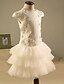 cheap Flower Girl Dresses-Sheath / Column Knee Length Flower Girl Dress - Lace Short Sleeve Jewel Neck with Appliques / Lace by LAN TING BRIDE®