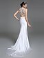 cheap Wedding Dresses-Mermaid / Trumpet Jewel Neck Court Train Charmeuse Made-To-Measure Wedding Dresses with Appliques / Button by LAN TING BRIDE® / See-Through