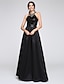 cheap Evening Dresses-A-Line Sparkle &amp; Shine Formal Evening Dress Jewel Neck Sleeveless Floor Length Satin Sequined with Beading Sequin