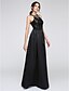 cheap Evening Dresses-A-Line Sparkle &amp; Shine Formal Evening Dress Jewel Neck Sleeveless Floor Length Satin Sequined with Beading Sequin