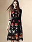 cheap Women&#039;s Dresses-Boutique S Women&#039;s Going out Street chic Swing Dress,Embroidered Round Neck Midi ½ Length Sleeve Black Polyester Summer